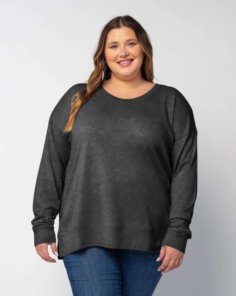 Front of a model wearing a size 2X Everyday Tunic in Black by chicka-d. | dia_product_style_image_id:289491